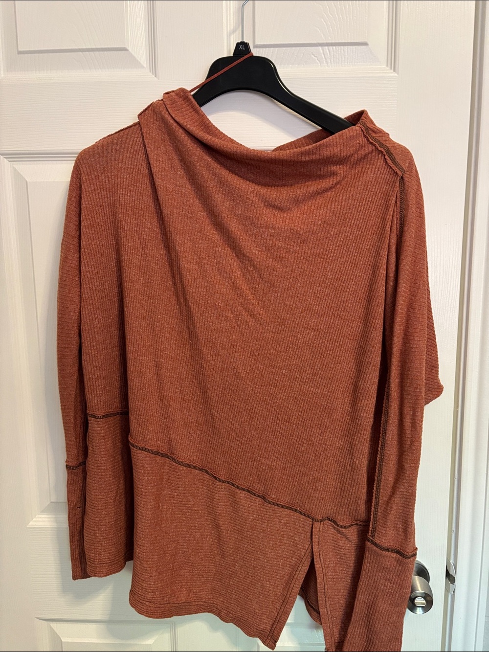 Free People Rust Orange Ribbed Long-Sleeve Top